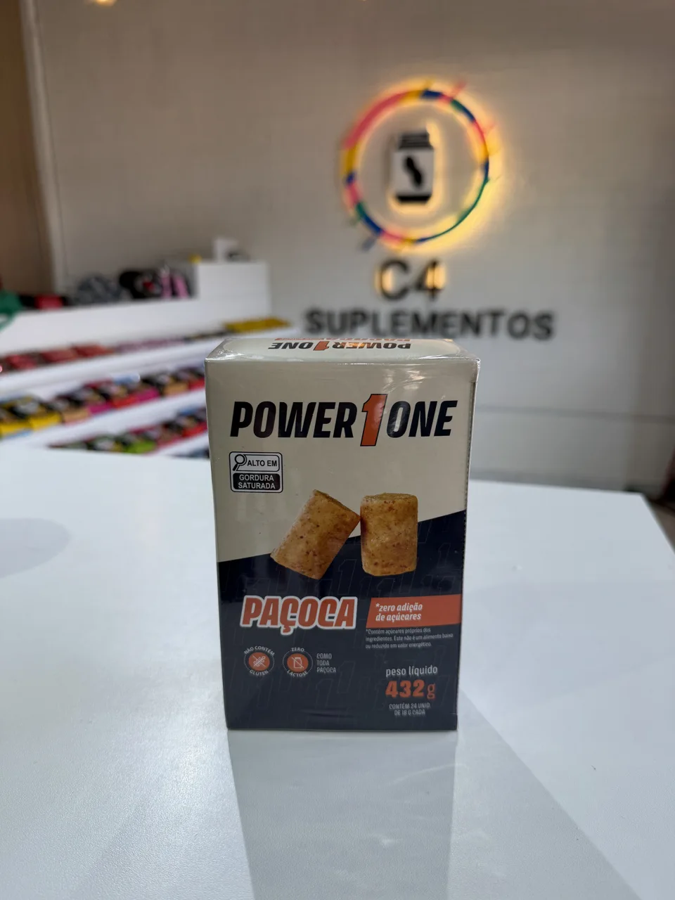 Power1One Paçoca Rolha Zero Açúcar — Paçoca rolha zero açúcar — caixa com 24 unidades